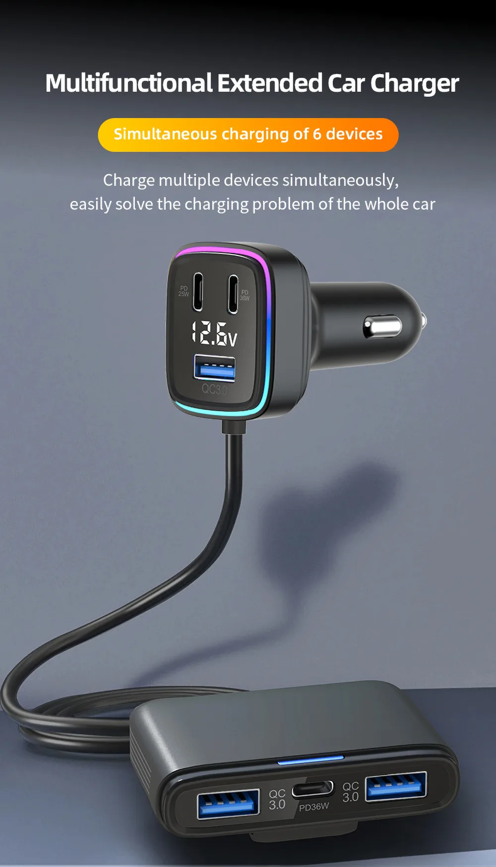Multifunctional Extended Car Charger