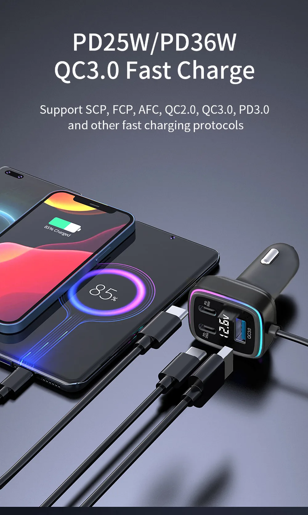 Support SCP, FCP, AFC, QC2.0, QC3.0, PD3.0and other fast charging protocols