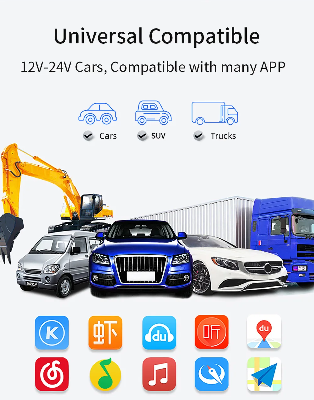 12V-24V Cars, Compatible with many APP
