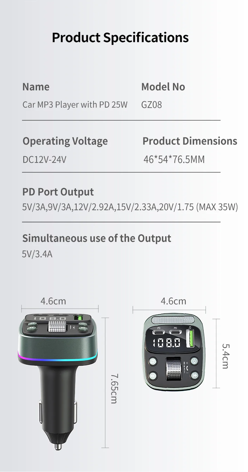 Car MP3 Player with PD 25W