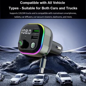 65W Retractable Car Charger with Bluetooth & Ambient Lighting