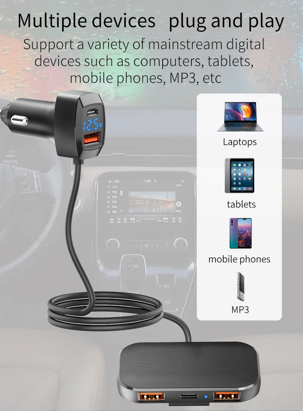 Multiple devices plug and play computers, tablets,mobile phones, MP3, etc