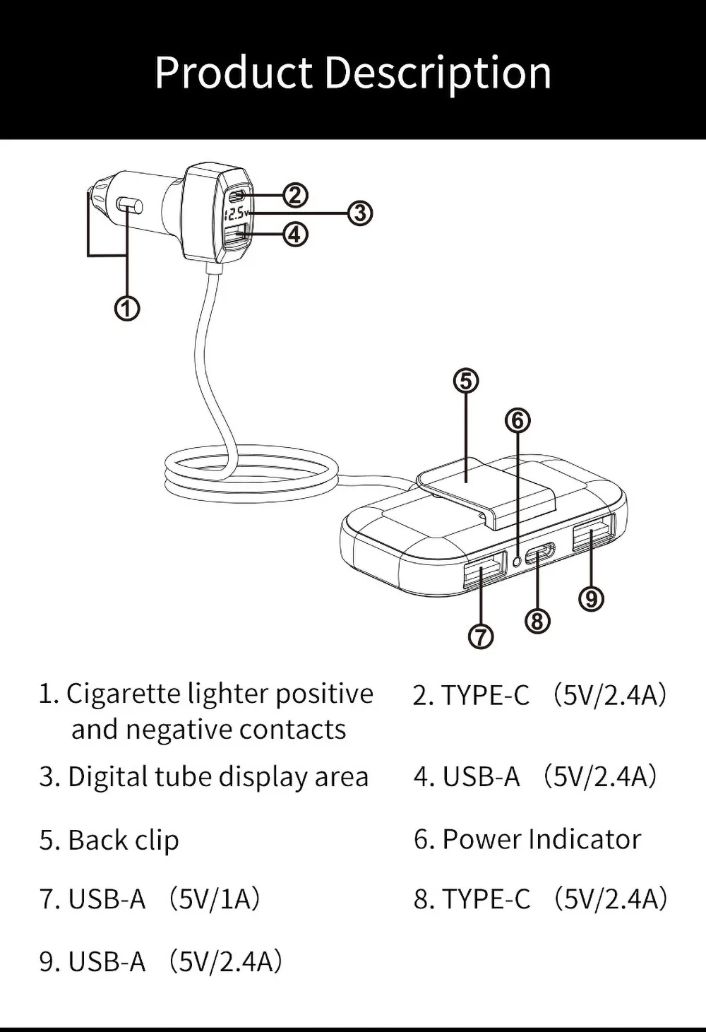 Car charger Expansion six in one with back clip