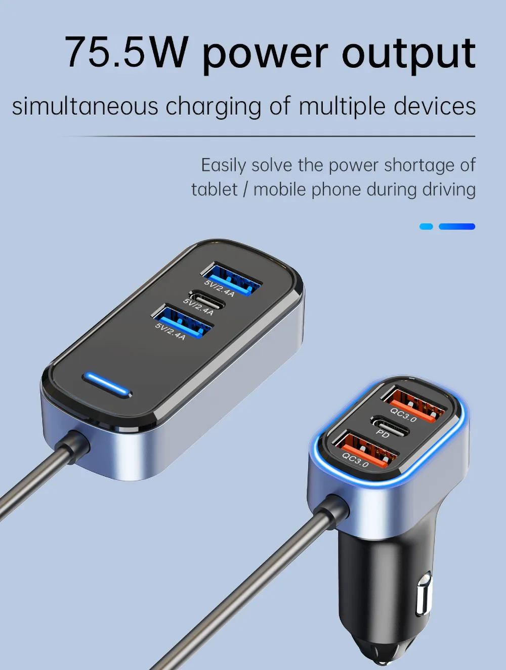 75.5W power output simultaneous charging of multiple devices