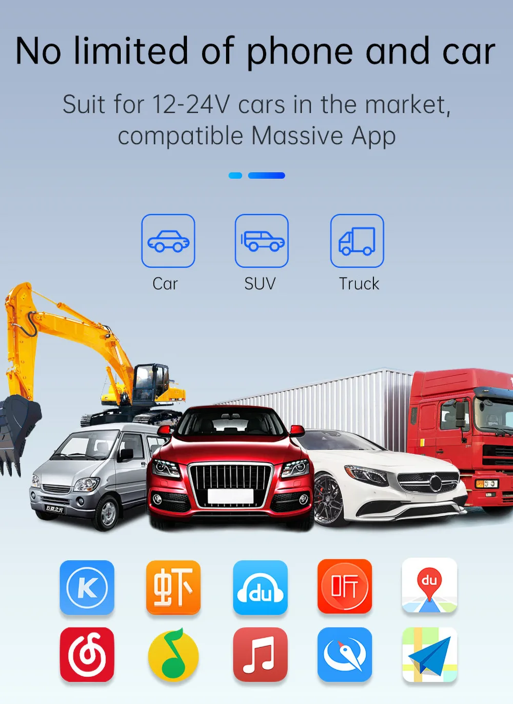 No limited of phone and car Suit for 12-24V